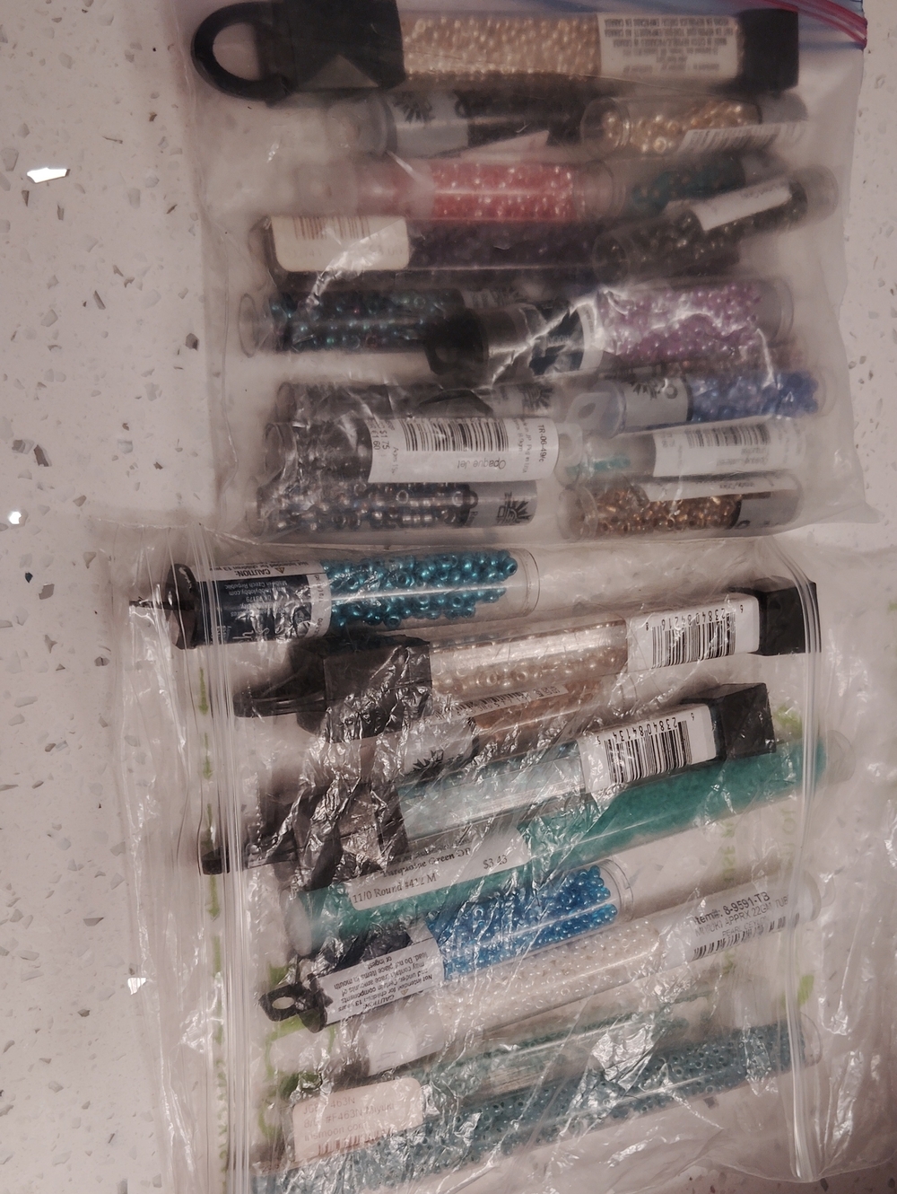 Mixed Glass Bunch Of Beads - Blue, Teal, Pearlescent There's Many Many More